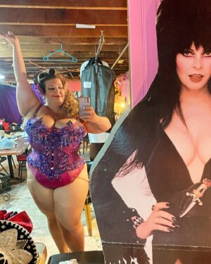 Jezebel Express Instagram - Snapshot with an icon! 🕷️🕷️ This movie was formative for me- tell me if it was for you too? I just found this is my drafts so let me give proper credit for the Rando Elvira cutout to The Surly Wench in Tucson where I performed last month - their giant dressing room is a treasure trove of rad oddities but this was definitely my favorite,