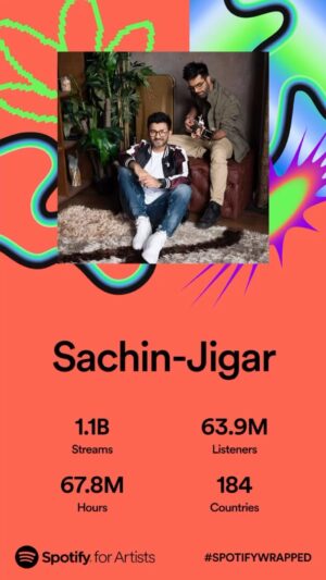 Jigar Saraiya Instagram - 1.1 Billion streams 🧐🤷‍♂️🙏❤️🤗🥁🎸🇮🇳 
Thank you for the love. The last slide is a hint of new music that is coming. 
Also @spotifyindia has a great team so loads of love to each and every one of them, their support to artists is incredible and worth a mention. #spotify #sachinjigar #sachinsanghvi #jigarsaraiya #spotifywrapped @romilved @music_talentmgr @soulfulsachin @sachinjigar @iammadhardik @hrishikesh_gangan @sahilvmusic @lionoath21 @swaraag_studio