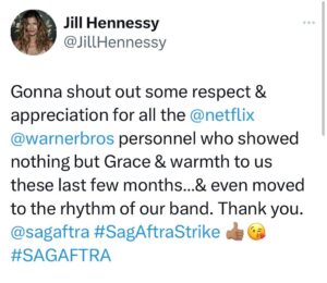 Jill Hennessy Instagram - #sagaftranyc #sagaftrastrike #sagaftra @wbd @netflix 👍🏽❤️ 888 Broadway @sagaftra @strike_captain_sue @oroloroent @kevin_scullin_nyc @samantham01 @erinjbj8 #thesolidarities @chrismichaelson_ @junsuenaganyc @dstevencohen @rfredux @mybigfatmouth @tommy.bayiokos @billyasai @richievdang