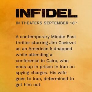Jim Caviezel Instagram - Infidel opens in theaters this Friday September 18th!