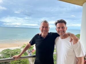 Jimmy Barnes Instagram - It’s not often that @davidcampbell73 and I get a break at the same time, it makes this trip all the more special. There’s plenty of dad jokes floating around (the pool) some may say they are bad jokes but it’s just fun having him around.