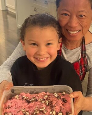 Jimmy Barnes Instagram - First rain free day so it’s me with a pitchfork digging up sweet potatoes. Looks like we’ve got them just in time, some of them are enormous. We’ve got to leave them resting for a few weeks for the sweetness to come in. Who remembers ‘Greenacres’ on TV? That’s me and @jane13barnes . Except Jane can cook a bit, she’s made us a raspberry rocky road frozen yoghurt ice cream.