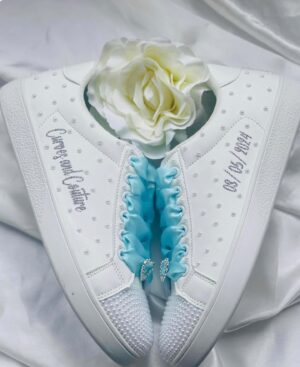 Jo Cooke Instagram - It’s all about comfort when it comes to dancing the (wedding) night away. Absolutely loving these wide fit, personalised, glitzy wedding trainers from @grace.and.ivory.designs  #wedding #trainers #personalised #Essex #bridal #plussize #plussizebride #love #bride