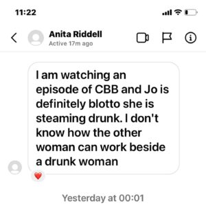 Jo Cooke Instagram - I’m all for listening to peoples opinions and I’m a great believer in “Freedom of speech” BUT…… wtaf ?  WRONG & RUDE !! There is such an easy solution to this - turn your bloody TV over lady - job done !! #rude #wrong #getalife #manners #curvybridesboutique #embraceyourself #alcohol #getagrip