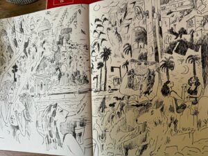 Joann Sfar Instagram - Mon prochain carnet Gallimard s'appelle TEL-AVIV COLORADO . Il a été écrit et dessiné avant les tragédies de cette année. On va peut-être éditer une affiche à l'occasion. Qu'en pensez-vous? @gallimardbd