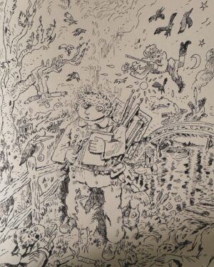 Joann Sfar Instagram - TRES reconnaissant aux éditions Gallimard qui préparent une belle intégrale de mon Chagall en Russie. Pour mille raisons, pèle-mèle les souvenirs ravivés par le 7 Octobre et l'espoir que nos ancêtres ont eu en France, je crois que cette histoire est d'actualité. @gallimardbd #chagallenrussie . Voici la nouvelle couverture, j'ai hâte des couleurs de @brigittefindakly