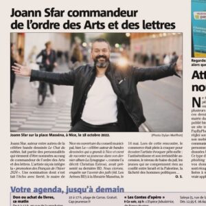 Joann Sfar Instagram - Lorsque c'est @nice_matin qui l'annonce ça me fait encore plus plaisir. Je pense à mon papa André Sfar et à mes grands-parents. Merci beaucoup! Comme dit @enricofficiel "je mérite pas". Mais comme porte-parole de toutes ces voix qui m'ont tant transmis, je suis heureux.
