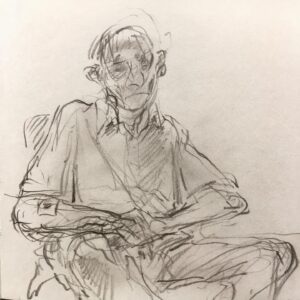 Joanna Quinn Instagram - Here are some recent sketches in my sketchbook. Sadly I can’t remember many names! 
1. A very talented musician who teaches bass at @rwcmd 
2. A brilliant Drummer who teaches at @rwcmd and I missed her name - Liz? 
3 some bloke doing a crossword. 
4 A student singing but not seen her before and missed her name *I must pay more attention*
5. The remarkable drummer @samgreen8865 
6. A friend called Pete. 
7. A great sax player whose name I missed!!! Doh!!! 
8. A chap with the most flamboyant wardrobe.
9 Man in wheelchair waits in A&E
10. Another poor chap waiting hours in A&E. Would love to do a residency sketching in A&E. I’m one of those sad people that enjoys sitting for hours in waiting rooms. 

#sketching #characters #jazz #students #drawing #amserjazztime