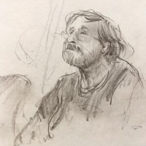 Joanna Quinn Instagram - Here are some recent sketches in my sketchbook. Sadly I can’t remember many names! 
1. A very talented musician who teaches bass at @rwcmd 
2. A brilliant Drummer who teaches at @rwcmd and I missed her name - Liz? 
3 some bloke doing a crossword. 
4 A student singing but not seen her before and missed her name *I must pay more attention*
5. The remarkable drummer @samgreen8865 
6. A friend called Pete. 
7. A great sax player whose name I missed!!! Doh!!! 
8. A chap with the most flamboyant wardrobe.
9 Man in wheelchair waits in A&E
10. Another poor chap waiting hours in A&E. Would love to do a residency sketching in A&E. I’m one of those sad people that enjoys sitting for hours in waiting rooms. 

#sketching #characters #jazz #students #drawing #amserjazztime