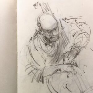 Joanna Quinn Instagram - Here are some recent sketches in my sketchbook. Sadly I can’t remember many names! 
1. A very talented musician who teaches bass at @rwcmd 
2. A brilliant Drummer who teaches at @rwcmd and I missed her name - Liz? 
3 some bloke doing a crossword. 
4 A student singing but not seen her before and missed her name *I must pay more attention*
5. The remarkable drummer @samgreen8865 
6. A friend called Pete. 
7. A great sax player whose name I missed!!! Doh!!! 
8. A chap with the most flamboyant wardrobe.
9 Man in wheelchair waits in A&E
10. Another poor chap waiting hours in A&E. Would love to do a residency sketching in A&E. I’m one of those sad people that enjoys sitting for hours in waiting rooms. 

#sketching #characters #jazz #students #drawing #amserjazztime