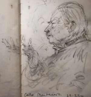 Joanna Quinn Instagram - Some sketches of people I met at @cafoscarishort film festival last week. A unique festival of student films run by students with professor @robertanovielli as their captain. 

1. The gorgeous Japanese film producer @keikommekusakabe in her fabulous fake fur jacket.
2. A study of wrinkles and mascara. A beautiful older  Italian lady that sat by me. Perfect prey! 
3. French film director and screenwriter @pleguay2 I drew him a few times as he has the best animated face! 
4. A poor chap exhausted from waiting. 
5. Film critic & writer Carlo Montenaro @la_fabbrica_del_vedere talking about his unique Venetian museum of early cinema. 
6. The mighty @luc_pil lighting a cigarette. Luca keeps all the cogs of the festival well oiled. 
7. The very special Cecilia Cossio who is a world authority on Indian cinema and the Hindu language. A powerhouse of a woman.
8. My very funny new chum @cynthiafelando who is an academic and writer from Santa Barbara. 
9. Italian Film Director Antonietta De Lillo being interviewed about her work. 
10. Gabrielle on stage interviewing, with her lovely tumbly hair. 

It feels wrong to post happy things while Gaza bleeds but i want to say thank you to those who invited us to Venice and bent over backwards to welcome us and look after us so well. I do not take travel for granted and reminds me of how precious it is to have freedom to travel and not live under violent subjugation. ❤️ 

#Venice #sketching