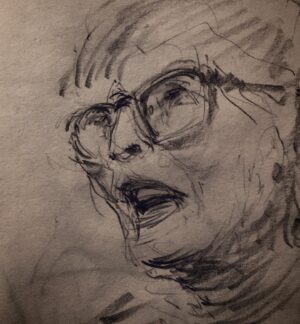 Joanna Quinn Instagram - Some sketches of people I met at @cafoscarishort film festival last week. A unique festival of student films run by students with professor @robertanovielli as their captain. 

1. The gorgeous Japanese film producer @keikommekusakabe in her fabulous fake fur jacket.
2. A study of wrinkles and mascara. A beautiful older  Italian lady that sat by me. Perfect prey! 
3. French film director and screenwriter @pleguay2 I drew him a few times as he has the best animated face! 
4. A poor chap exhausted from waiting. 
5. Film critic & writer Carlo Montenaro @la_fabbrica_del_vedere talking about his unique Venetian museum of early cinema. 
6. The mighty @luc_pil lighting a cigarette. Luca keeps all the cogs of the festival well oiled. 
7. The very special Cecilia Cossio who is a world authority on Indian cinema and the Hindu language. A powerhouse of a woman.
8. My very funny new chum @cynthiafelando who is an academic and writer from Santa Barbara. 
9. Italian Film Director Antonietta De Lillo being interviewed about her work. 
10. Gabrielle on stage interviewing, with her lovely tumbly hair. 

It feels wrong to post happy things while Gaza bleeds but i want to say thank you to those who invited us to Venice and bent over backwards to welcome us and look after us so well. I do not take travel for granted and reminds me of how precious it is to have freedom to travel and not live under violent subjugation. ❤️ 

#Venice #sketching