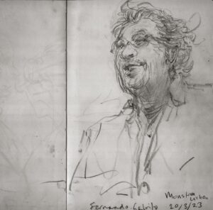 Joanna Quinn Instagram - Festival sketches time! Just had a great week at the @festival_monstra in Lisboa Portugal. I was on jury duty and giving a masterclass with Les. I took my trusty sketchbook and here are some festival folk I drew.
1. Superstar Festival director @fernando_galrito 
2. Superstar film maker @tal.kantor 
3. Estonian superstar @sanderjoon 
4. Legendary clay painting animator  @joangratz ❤️
5. Another superstar Estonian @priittender (real name I asked him) 
6. Monstra technical wizard Bruno Alves ( @naotenhonomenoinsta )
7. Fantastic talk on the history of Japanese animation by super clever Ilan Nguyen 
8 Swiss/German king of all things animation Otto Alder
9. Our super efficient and lovely jury captain, festival director of @animest.ro Ligia Soare 
10. The person who ensures Monstra happens each year. The charming ex architect Miguel Pires de Matos. 
Obrigada Monstra! 
#animationfestival #animation #lisbon #portugueseanimation #animation #filmfestival #film #drawing #sketching #portrait #pencil #sketchbook