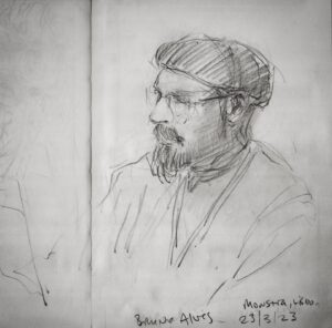 Joanna Quinn Instagram - Festival sketches time! Just had a great week at the @festival_monstra in Lisboa Portugal. I was on jury duty and giving a masterclass with Les. I took my trusty sketchbook and here are some festival folk I drew.
1. Superstar Festival director @fernando_galrito 
2. Superstar film maker @tal.kantor 
3. Estonian superstar @sanderjoon 
4. Legendary clay painting animator  @joangratz ❤️
5. Another superstar Estonian @priittender (real name I asked him) 
6. Monstra technical wizard Bruno Alves ( @naotenhonomenoinsta )
7. Fantastic talk on the history of Japanese animation by super clever Ilan Nguyen 
8 Swiss/German king of all things animation Otto Alder
9. Our super efficient and lovely jury captain, festival director of @animest.ro Ligia Soare 
10. The person who ensures Monstra happens each year. The charming ex architect Miguel Pires de Matos. 
Obrigada Monstra! 
#animationfestival #animation #lisbon #portugueseanimation #animation #filmfestival #film #drawing #sketching #portrait #pencil #sketchbook