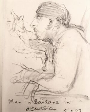 Joanna Quinn Instagram - Hurrah beach sketching 2023 commences! 
Here are some of my nosey drawings so far….
.
.
.
#castelldeferro #sketching #peoplewatching #noseyparker