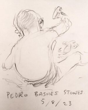 Joanna Quinn Instagram - Hurrah beach sketching 2023 commences! 
Here are some of my nosey drawings so far….
.
.
.
#castelldeferro #sketching #peoplewatching #noseyparker