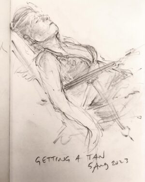 Joanna Quinn Instagram - Hurrah beach sketching 2023 commences! 
Here are some of my nosey drawings so far….
.
.
.
#castelldeferro #sketching #peoplewatching #noseyparker