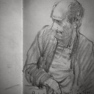 Joanna Quinn Instagram - Here are some belated sketches from my trusty sketchbook. I can’t identify everyone but I’ll try…

1. Some bloke with a splendid nose
2. Animated @cameron_saint_ in action on his double bass.
3 An unidentified great sax player 
4. Super talented @robert_bradbrook part of a panel @liafanimation at the @barbicancentre (un jazz related!) 
5. Amazing Drummer and new head of the jazz course @banto_stix standing in at the last minute for Liane Carroll’s band. 
6. Stunning British Jazz singer and pianist Liane Carroll performing with one arm! 
7. A criminal lawyer called Andrew! What a hoot! 
8. Talented Saxophonist @vausedan_music 
9. The fabulous @laurawilson._ showing us how it’s done. 
10. Forgot to write it down but think this is the lovely @josephvanparys_music 

#sketchbook #noseyparker #jazz #musicians