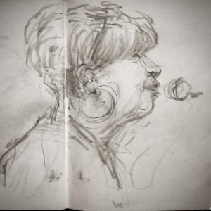Joanna Quinn Instagram - Here are some belated sketches from my trusty sketchbook. I can’t identify everyone but I’ll try…

1. Some bloke with a splendid nose
2. Animated @cameron_saint_ in action on his double bass.
3 An unidentified great sax player 
4. Super talented @robert_bradbrook part of a panel @liafanimation at the @barbicancentre (un jazz related!) 
5. Amazing Drummer and new head of the jazz course @banto_stix standing in at the last minute for Liane Carroll’s band. 
6. Stunning British Jazz singer and pianist Liane Carroll performing with one arm! 
7. A criminal lawyer called Andrew! What a hoot! 
8. Talented Saxophonist @vausedan_music 
9. The fabulous @laurawilson._ showing us how it’s done. 
10. Forgot to write it down but think this is the lovely @josephvanparys_music 

#sketchbook #noseyparker #jazz #musicians