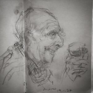 Joanna Quinn Instagram - Here are some belated sketches from my trusty sketchbook. I can’t identify everyone but I’ll try…

1. Some bloke with a splendid nose
2. Animated @cameron_saint_ in action on his double bass.
3 An unidentified great sax player 
4. Super talented @robert_bradbrook part of a panel @liafanimation at the @barbicancentre (un jazz related!) 
5. Amazing Drummer and new head of the jazz course @banto_stix standing in at the last minute for Liane Carroll’s band. 
6. Stunning British Jazz singer and pianist Liane Carroll performing with one arm! 
7. A criminal lawyer called Andrew! What a hoot! 
8. Talented Saxophonist @vausedan_music 
9. The fabulous @laurawilson._ showing us how it’s done. 
10. Forgot to write it down but think this is the lovely @josephvanparys_music 

#sketchbook #noseyparker #jazz #musicians