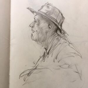 Joanna Quinn Instagram - Here are some recent sketches in my sketchbook. Sadly I can’t remember many names! 
1. A very talented musician who teaches bass at @rwcmd 
2. A brilliant Drummer who teaches at @rwcmd and I missed her name - Liz? 
3 some bloke doing a crossword. 
4 A student singing but not seen her before and missed her name *I must pay more attention*
5. The remarkable drummer @samgreen8865 
6. A friend called Pete. 
7. A great sax player whose name I missed!!! Doh!!! 
8. A chap with the most flamboyant wardrobe.
9 Man in wheelchair waits in A&E
10. Another poor chap waiting hours in A&E. Would love to do a residency sketching in A&E. I’m one of those sad people that enjoys sitting for hours in waiting rooms. 

#sketching #characters #jazz #students #drawing #amserjazztime