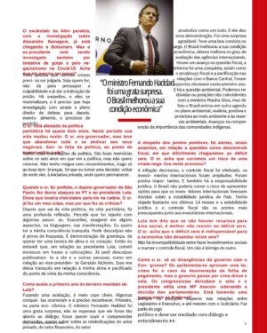 João Doria Instagram - Concedi ao editor da @revistaistoe, Germano Oliveira, uma longa entrevista. Destaco a necessidade de pacificação na política do país para construir um futuro de desenvolvimento econômico e social sem divisionismos. Destaco ainda o papel de @fernandohaddadoficial na política econômica do país. Segue para sua leitura.
