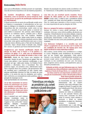João Doria Instagram - Concedi ao editor da @revistaistoe, Germano Oliveira, uma longa entrevista. Destaco a necessidade de pacificação na política do país para construir um futuro de desenvolvimento econômico e social sem divisionismos. Destaco ainda o papel de @fernandohaddadoficial na política econômica do país. Segue para sua leitura.