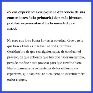 Joaquín Lavín Instagram - En las historias está el link de la entrevista completa 😉

Comparto con ustedes esta entrevista en @laterceracom donde hablo sobre la importancia de los cambios sociales profundos, en paz y acuerdos, para que todos podamos vivir en un mismo Chile 😍

#UnidosGanamos #LavínPresidente