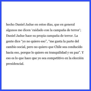 Joaquín Lavín Instagram - En las historias está el link de la entrevista completa 😉

Comparto con ustedes esta entrevista en @laterceracom donde hablo sobre la importancia de los cambios sociales profundos, en paz y acuerdos, para que todos podamos vivir en un mismo Chile 😍

#UnidosGanamos #LavínPresidente
