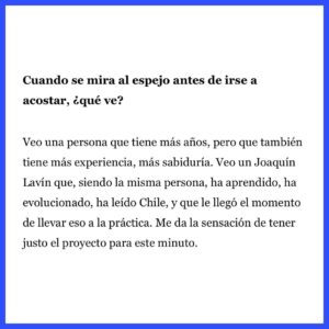 Joaquín Lavín Instagram - En las historias está el link de la entrevista completa 😉

Comparto con ustedes esta entrevista en @laterceracom donde hablo sobre la importancia de los cambios sociales profundos, en paz y acuerdos, para que todos podamos vivir en un mismo Chile 😍

#UnidosGanamos #LavínPresidente