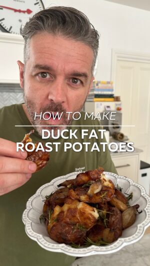 Jock Zonfrillo Instagram - Time to step up your roast potato game! 

I pride myself on my roasters being the star. But it’s not a set-and-forget type of thing - mine have shallots, rosemary, thyme, bay leaf, salt and pepper, and of course the @alwaysfreshau Duck Fat which make them deliciously crunchy. These are the perfect side to you Christmas meats... but don’t be surprised if they steal the show!

ULTIMATE DUCK FAT ROAST POTATOES

-—————————————
INGREDIENTS

1kg Baby desiree/maris piper/kestrel potatoes (100g each potato)
400g-600g Always Fresh Duck Fat
½ tsp Bi-carb soda
1 tsp Salt
200g Shallots, peeled
6 Sprig rosemary
1 Bunch thyme
3 Fresh bay leaves
Salt and white pepper to taste

-—————————————
METHOD

Pre-heat your oven to 200°C, then line a baking tray with a layer of baking paper. Add in enough duck fat to cover the whole bottom of the tray, around half a centimetre. Put the tray into the oven and get your duck fat heating up!

Then fork/stab your potatoes and put them into a large pot of cold water with the shallots,  bi-carb, salt, half the rosemary, half the thyme and all the bay leaves. Cover and put onto the stove to gently boil until cooked - around 30 minutes. 

Drain into a colander and leave to cool for 10 minutes. Take each potato and squash using a potato masher or any flat implement, this gives lots of raggedy edges to crisp up. Take your tray out of the oven and spread the potatoes out on the tray evenly, scatter the shallots around, and lightly season with salt and white pepper. Turn the potatoes in the duck fat so they will go crispy all over. Place them in the oven for 25 minutes, turning halfway or until golden brown.

Just before you remove the potatoes from the oven, add the remaining rosemary and thyme. Toss them through and return to the oven for 5 minutes. 

Remove the tray from the oven and using a spatula lift the potatoes from the tray into a serving dish. Scatter the shallots and herbs on top to garnish, then pop them on the table with a sense of pride!

#alwaysfresh #ad #ambassador #duckfatpotatoes #duckfatpotatorecipe #duckfat