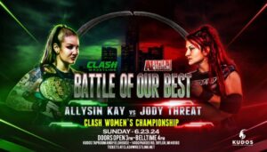 Jody Gyivicsan Instagram - Jody Threat vs. Allysin Kay for the CLASH Wrestling Women's Championship at Kudos Taproom & Fieldhouse on 6/23/24! Don't miss #BATTLEOFOURBEST!

🎟 available: clashwrestling.net

#ProWrestling #WomensWrestling #Wrestling