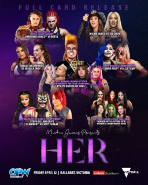 Jody Gyivicsan Instagram - HER.

Today! This is going to be hella wilddddd!
.
.
@opwlive  @starrcastevents @themickiejames 
#prowrestling #mallarat #australia #womenswrestling #HER