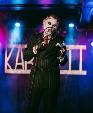 Joe Black Instagram - Suited, booted and wine-ed at last months @kleineskabarett 
Next one is July 4th. But before that I’ll be taking to @brightonspiegeltent on May 29th & 30th for some of my nonsense.
📸: @deadplantzfilmandphotography