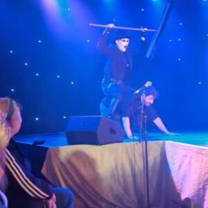 Joe Black Instagram - A short summary of the month of May.
Lovely time 🖤
Explanations if you’d like them:
1. Riding Milo like a fine steed into battle
2. Last sound check before we opened the Spiegeltent doors 
3. Backstage at Birmingham Pride 
4. Spiegeltent setlist 
5. Pre walking to work in a subtle look selfie
6. Raising money for the wonderful sussex beacon with some signed posters 
7. Final Curtain klezmer instrumental finale for Spiegeltent show