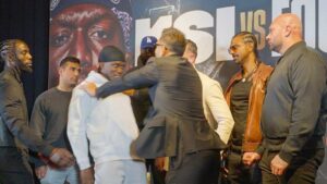 Joe Fournier Instagram - Pure fear in the man’s eyes as he felt the power of me absolutely man handling him like a rag doll… May 13th you will see @ksi unconscious in the ring at Wembley for the first time in history 💥 

#KSIFournier