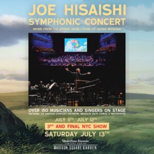 Joe Hisaishi Instagram - DUE TO OVERWHELMING DEMAND, a 3rd show has been added for Joe Hisaishi Symphonic Concert: Music from the Studio Ghibli Films of Hayao Miyazaki at The Garden on Sat, Jul 13! Access presale tickets this Wed, Mar 6 at 10am with code SOCIAL.

Tickets go on sale to the general public this Fri, Mar 8 at 10am.