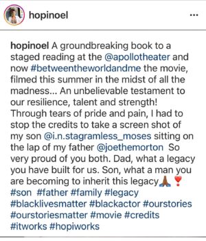Joe Morton Instagram - A touching tribute from my daughter. #BetweenTheWorldAndMe #repost