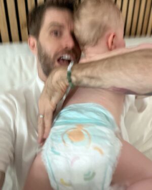 Joel Dommett Instagram - Pampers asked me to take some selfies with Wilde this Father’s Day. Let’s call this - Live, Laugh and leak free sleeps Download pampers club app, tap on scan  , type NEWPANTS6OFF to get £6 off pampers nappy pants (Terms   conditions apply hashtag #ad)