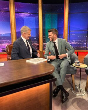 Joel Dommett Instagram - Had fun on @latelaterte and judging by these photos I laughed like a prick the entire time - @patrickielty really is the perfect host ☘️ 

Suit is from @marksandspencer