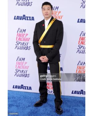 Joel Kim Booster Instagram - Happy Indie Spirits day! Today’s look giving secret prince of a made up country in a Netflix romcom. PrincESS of Genovia teas. 

Styled by @chrishoran20 with assist from @sanamceline and @danenikkoalvero 
The look: @helmutlang @doxpeter @camper @davidyurman 
The beat: @tracyraffelsonmakeup
Pin: #artists4ceasefire 🫶🏻