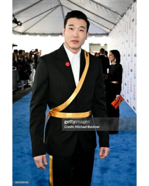 Joel Kim Booster Instagram - Happy Indie Spirits day! Today’s look giving secret prince of a made up country in a Netflix romcom. PrincESS of Genovia teas. 

Styled by @chrishoran20 with assist from @sanamceline and @danenikkoalvero 
The look: @helmutlang @doxpeter @camper @davidyurman 
The beat: @tracyraffelsonmakeup
Pin: #artists4ceasefire 🫶🏻