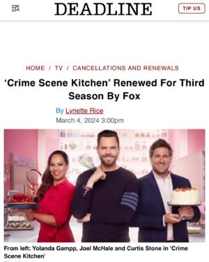 Joel McHale Instagram - Yolanda, Curtis and the douche in the middle are back for a third season of #crimescenekitchen. Thanks thanks and thanks @foxtv. Let the fondant smoothing begin!