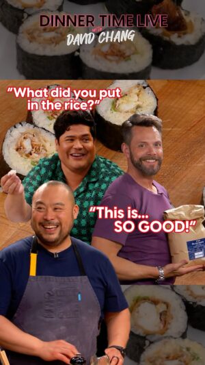 Joel McHale Instagram - That moment when your family is arguing in the kitchen, but you just want someone to tell you what they put in the rice! 

Watch the FULL #ChooseYourOwnAdventureMenu episode of #DinnerTimeLive with @davidchang featuring @harveyguillen, @joelmchale, and “really nice rice” from @the_rice_factory_ny RIGHT NOW on @netflix! (LINK IN BIO)