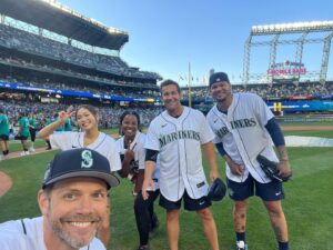 Joel McHale Instagram - I love you Seattle. And…my face is enormous.  #celebritysoftballgame #mlb #mariners #allstarweekend2023