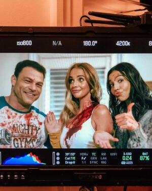 Joelle Farrow Instagram - In honour of Here For Blood premiering last night at the @tadfilmfest here’s some bloody BTS 🩸😈

Had so much fun with this incredible team @hereforblood