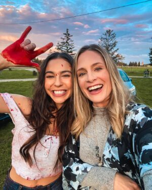 Joelle Farrow Instagram - In honour of Here For Blood premiering last night at the @tadfilmfest here’s some bloody BTS 🩸😈

Had so much fun with this incredible team @hereforblood