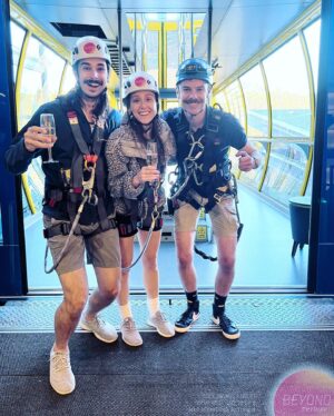 Joey Richter Instagram - 🧗🏻‍♂️WILD Australian Photos Incoming 🌄 On me & @slowpez8’s lil post-tour adventure in the #BlueMountains of NSW ⛰️, we were treated to the MOST special experience at @scenicworld_aus! During our time there we discovered firsthand that the Blue Mountains are maybe the most beautiful place in the world?? (Top notch rec from @a.j.holmes 🥇) #ScenicWorld_Aus is located in Katoomba, a mountain town that overlooks the 🤩BREATHTAKING🤩 Jamison Valley, which features the iconic #ThreeSisters 🏜️ (needless to say, it’s all fuckin stunning!). Scenic World offers 4 main attractions: Scenic Walkway 🦕 (endless rainforest paths feat. Dinosaurs — like in Slide 9), Scenic Railway 🚃 (steepest in the world!), Scenic Cableway 🚠 (ALSO steepest!), & Scenic Skyway 🚟, which sits 270 meters above the canopy below 😳

But then there #BeyondSkyway 😎 Something that I’d NEVER think I’d have the chance to do… but did!! Not only did we ride the skyway out into the center of the valley, but we got strapped in to climb ON TOP of the car 🫣 & privately enjoy the sunset w/ hot chocolate and champagne 🥂 I couldn’t fuckin’ believe it!

Now I’m prone to death-defying experiences only SLIGHTLY more than Lauren (exhibit A - her face in Slide 2)🪂 But our wonderful guide, Tony, could not make us feel safer while also encouraging us to lean out and soak in the landscape 🌅 PLUS he put up with our ONE MILLION questions about weather/how secure our rig was/the structural integrity of the cable car 🤔🤦🏻‍♂️

It was an unforgettable afternoon and I’m SO glad we worked up the courage to go for it! 🎢 Enormous thanks to Tony (pictures in Slide 10!), the whole Beyond Skyway team for being so nice to us (& also answering so many questions 🧐), & @bernsokol for being SO generous to set up this once-in-a-lifetime experience for us! 🥰
.
.
.
#explorebluemountains #australia #nswparks #skyway #daredevils #sunsetview #marriedlife💍 #coupleswhoclimbontopofcablecarsSTAYtogether
