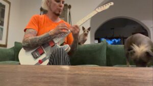 John 5 Instagram - Back home from Tour back on the couch with Igor and churro, Tappy Tappy, Tappy