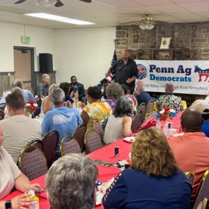 John Fetterman Instagram - Thx to all yinz for coming out to the Penn Ag Dems picnic today – especially the Bedford Co Dems, who made us this beautiful quilt🔥 and @tiedyebytuukka for the shirt☮️ 
I think we can all agree he helped me step up my wardrobe.